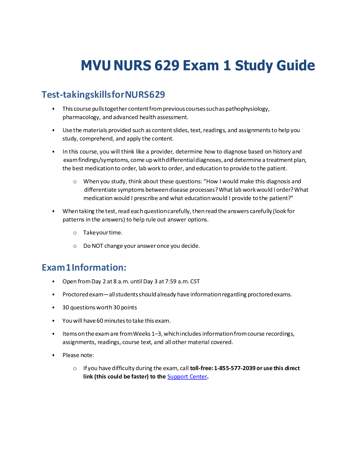 Preview of MVU NURS 629 Exam 1 Study Guide (Latest 2022/2023) Verified Answers by GOLD rated Expert,